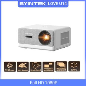 BYINTEK LOVE U14 풀 HD 1080P 프로젝터, 1250ANSI 자동 초점 홈 시어터 시네마 프로젝터, 4K 스마트 블루투스 와이파이 6 지원