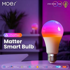 MOES 투야 마터 와이파이 스마트 전구, 밝기 조절 LED 조명, 16 만 RGB 색상, E27 촛불 램프, 음성 제어, 알렉사 구글 홈