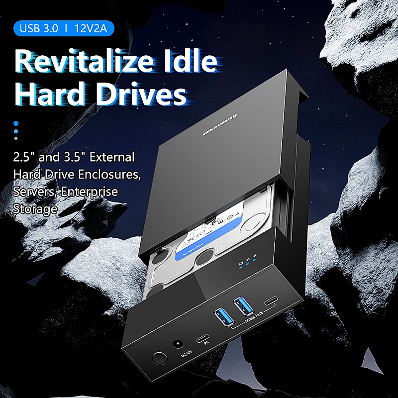 Blueendless 2.5/3. USB 3.0 허브 지지대 포함 HDD 및 SSD 인클로저, C타입 to SATA 어댑터 도구 무료 HDD 케이스, 12V 전원, 18TB, 5 개