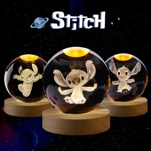 Lilo and Stitch 디즈니 독특한 3D 크리스탈 볼 램프, LED 발광 크리스탈 볼 야간 조명 유리, 어린이 생일 선물 장난감, 5cm