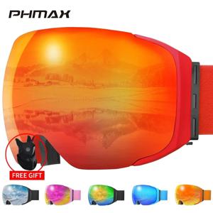 PHMAX 남녀공용 스키 고글, UV400 김서림 방지 안경, 마그네틱 렌즈, 야외 스포츠, 산악 스노보드, 마스크 포함 대형 스노우 고글