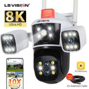 LS VISION 야외 와이파이 IP 카메라, 인간 자동 추적 CCTV 비디오 감시 카메라, 8K 16MP 10X 줌, 6K 4 렌즈 3 개 화면