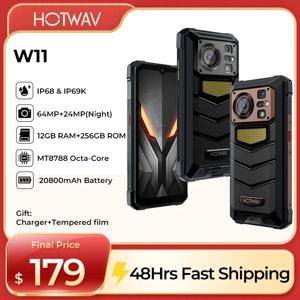 HOTWAV W11 견고한 휴대폰, 6.6 인치 FHD + 24MP 야간 투시경 카메라 스마트폰, 20800mAh 280LM 손전등, 33W 고속 충전 휴대폰