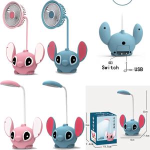 Lilo & Stitch LED 책상 램프 전기 선풍기, 연필 깎이, 접이식 조명, 귀여운 책상 야간 조명, USB 충전 조명 선물