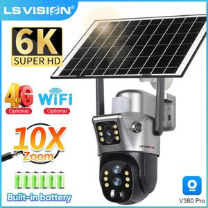 LS VISION 6K 4G 와이파이 태양광 카메라, PTZ 야외 감시 CCTV IP 카메라, Ai 추적, 와이파이 보안 캠 V380, 10x 줌, 3 렌즈