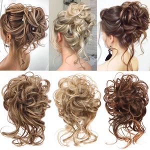 HUAYA 합성 곱슬 도넛 Chignon 탄성 밴드 Scrunchies 지저분한 헤어 번들 Updo Hairpieces 여성을위한 확장