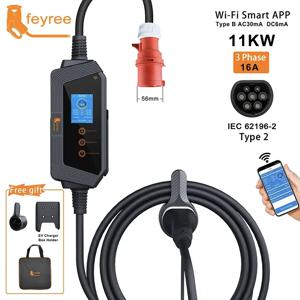 Feyree 전기 자동차용 휴대용 EV 충전기 케이블, Wi-Fi 앱 제어, EVSE 충전 박스, CEE 플러그, 11KW, 16A, 3P