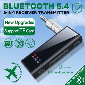 새로운 2 in 1 Bluetooth 5.4 오디오 송신기 수신기 3.5MM AUX Hifi 스테레오 음악 무선 어댑터 마이크 지원 TF 카드 재생 자동차 비행기 여행 TV PC 헤드폰 스피커