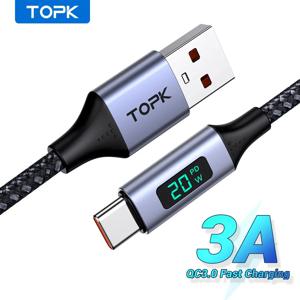 TOPK USB C타입 마이크로 케이블, 3A, 삼성, 샤오미, 고속 충전, USB C, 디지털 디스플레이, 휴대폰 케이블