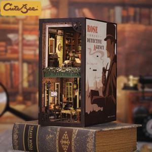 CUTEBEE Book Nook 3D 퍼즐 미니어처 인형 집 키트, 터치 라이트 먼지 커버 포함, DIY 책장 삽입 선물, 장미 탐정 기관