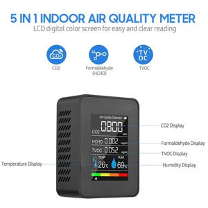 다기능 CO2 계량기 디지털 온도 습도 테스터, 이산화탄소 TVOC HCHO 감지기, 공기질 모니터, 5 인 1