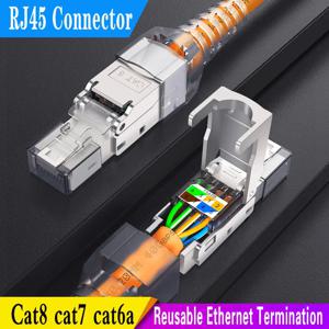 CAT8 STP RJ45 커넥터 CAT7 CAT6A 재사용 가능한 이더넷 종단 모듈러 플러그 차폐 모듈러 아연 합금 필드 종단 플러그