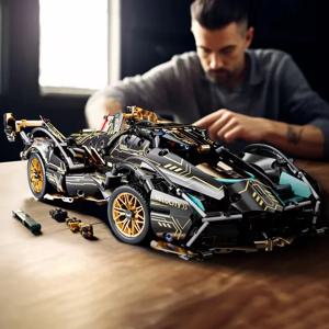 2024 블랙 V12 블록 로드스터 RC 테크 레이서, 1:14DIY 로드스터 빌딩 블록 조립, 자동차 장난감 생일 선물 (1280 과립)