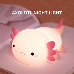 크리스마스 Axolotl 야간 조명 실리콘 보육 수면 램프, 터치 컨트롤 야간 조명, USB 충전식 테이블 램프, 어린이용