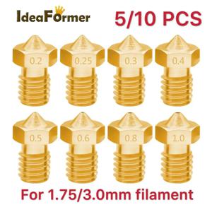 3D 프린터 V6 M6 스레드 황동 깍지, 1.75mm 필라멘트 E3D V5 V6 핫엔드 압출기, 0.2mm, 0.3mm, 0.4mm, 0.5mm, 0.6mm, 1.0mm, 5 개, 10 개