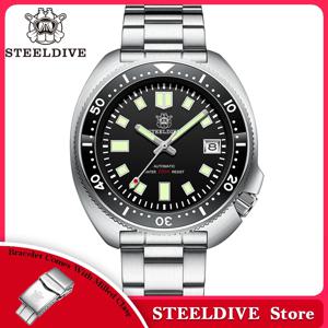 Steeldive SD1970 방수 AR 코팅 사파이어 유리 NH35 6105 거북이 자동 다이버 시계, 화이트 날짜 배경, 200M