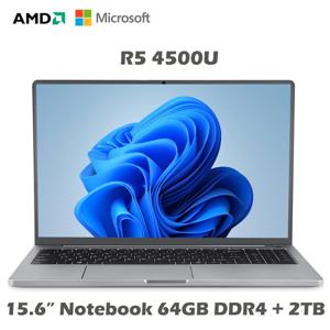 15.6 인치 메탈 노트북 AMD Ryzen 5 4500U 6 코어 7nm CPU 노트북 64GB RAM 2 테라바이트 SSD Windows 10, 게임용 컴퓨터 5G WiFi c형