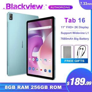 Blackview-탭 16 태블릿 8GB + 256GB 11 인치 FHD + 2K 디스플레이 패드 안드로이드 12 T616 Widevine L1, 7680mAh, 13mp 카메라, 듀얼 4G 태블릿 PC