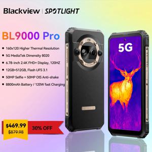 Blackview BL9000 PRO 5G 견고한 휴대폰, 6.78 인치 FHD, 12GB RAM, 512GB, 50MP 카메라, FLIR 8800mAh 배터리, 안드로이드 14, 월드 프리미어