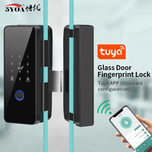 Tuya-앱 안경 지문 잠금 블루투스 스마트 유리 도어 생체 인식 전자 도어락 13.56Mhz RFID 원격 제어 잠금 해제, 스마트홈, 디지털, 지능형, 간편한