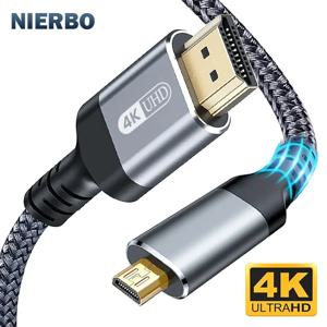 NIERBO 마이크로 HDMI-HDMI 케이블 남성 꼰 코드 어댑터 2.0 4K @ 60HZ 2K @ 165HZ 18Gbps 카메라 모니터와 호환