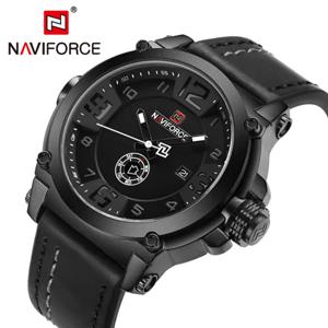 NAVIFORCE 남성용 스포츠 밀리터리 쿼츠 시계, 아날로그 날짜 시계, 가죽 스트랩 손목시계, 최고 럭셔리 브랜드