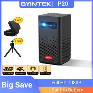 BYINTEK P20 3D 4K 시네마 1080P 스마트 안드로이드 와이파이 LED DLP 홈 시어터 야외 휴대용 미니 프로젝터, 배터리 포함