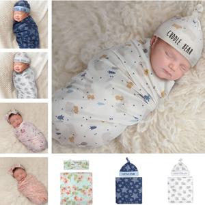 2pcs 신생아 아기 마이크로 화이버 Swaddle 랩 비니 모자 Headwrap 세트 귀여운 꽃 동물 인쇄 유아 수신 담요 85DE