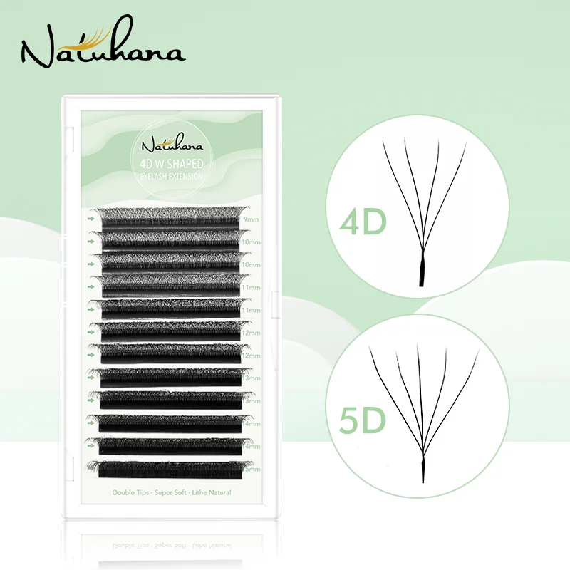 NATUHANA W형 4D 5D 볼륨 속눈썹 연장, 프리메이드 볼륨 팬, W형 속눈썹, 자연스러운 소프트 인조 속눈썹, 메이크업용