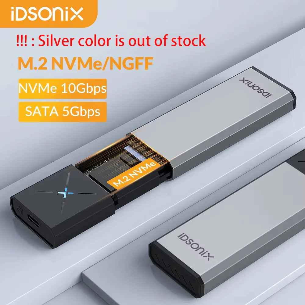 IDsonix SSD 케이스 NVMe to USB C 3.2 Gen2, 10Gbps NVMe PCIe 인클로저, 5Gbps NGFF SATA 외장 하드 드라이브 인클로저, M 키 B 키