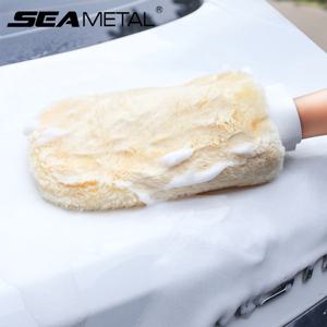SEAMETAL 방수 세차 마이크로 화이버 장갑 부드러운 두꺼운 양모 플러시 자동차 청소 미트 양면 장갑 세차 용품