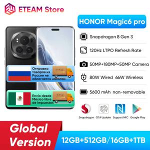 오리지널 HONOR Magic6 프로 스마트폰, 안드로이드 글로벌 버전, 스냅드래곤 8, 3 세대, 120HZ, 6.8 인치 쿼드 커브 180MP 카메라, 5600mAh