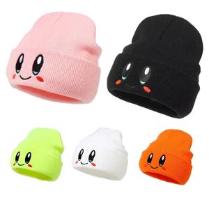 Skullies KIRBYS 캐주얼 비니, 사랑스러운 얼굴 자수, 니트 모자, 보넷 모자, 따뜻한 스키, 남녀공용 비니 액세서리