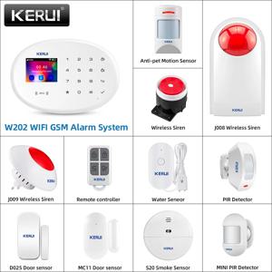 KERUI W202 와이파이 GSM 경보 시스템, 모션 센서 감지기, 문짝 센서, Tuya RFID 앱 리모컨