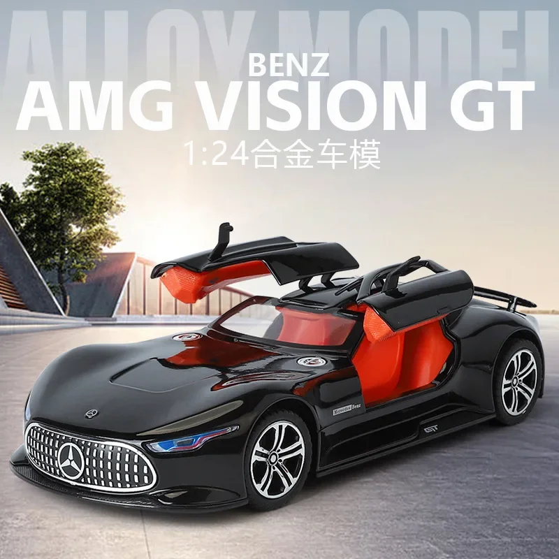 1:24 메르세데스 벤츠 AMG 비전 GT 신개념 스포츠카, 합금 금속 다이캐스트 자동차 모델, 사운드 및 라이트 수집, 취미 장식 선물