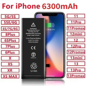 아이폰 5S 6 6S 7 8 플러스 X XR XS 맥스 11 12 13 프로 맥스 미니 오리지널 휴대폰 배터리, 6300mAh 0 사이클 교체 배터리