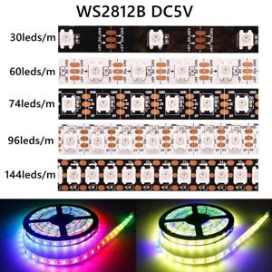 개별 주소 지정 가능 스마트 LED 스트립 조명, DC5V, WS2812B, 30, 60, 74, 96, 144LED/m, 5050RGB, WS2812 픽셀, IP30, 65/67