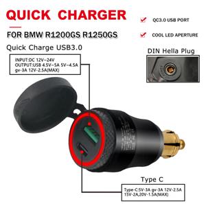 오토바이 USB 고속 충전기 소켓 C타입 전원 어댑터, Hella DIN 플러그, BMW f 650 gs R 1200 1250 GS F800R 용, R1250GS R1200GS