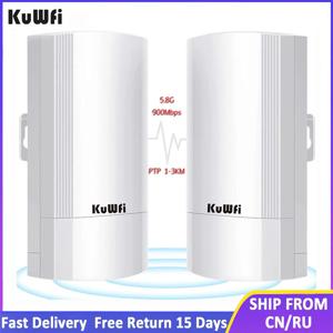 KuWFi 5.8G 무선 브리지 900Mbps WiFi 야외 CPE PTP 장거리, 24V PoE 전원, IP65 방수 AP + 리피터 모드 1-3km