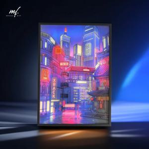 LED 애니메이션 아트 네온 시티 나이트 뷰 무드 라이트 페인팅, HD 그림 좁은 베젤, USB 플러그, 디밍 홈 장식, 야간 램프 선물