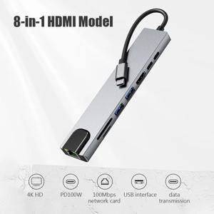 USB C 허브 C타입 HDMI 어댑터, RJ45 SD/TF 카드 리더기, 맥북 노트북 노트북 컴퓨터용 PD 고속 충전, 8 인 1, 4K