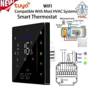 TUYA 난방 및 냉각용 HVAC 온도 컨트롤러, 와이파이 2 파이프, 3 속도 선풍기 코일 룸, 온도조절기-0-10V 변조 밸브