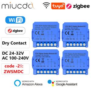 MIUCDA 투야 와이파이 지그비 스마트 모듈, 건식 접촉 릴레이, DC 24-32V, AC 100-240V, DIY 범용 차단기 릴레이, 알렉사 구글 홈