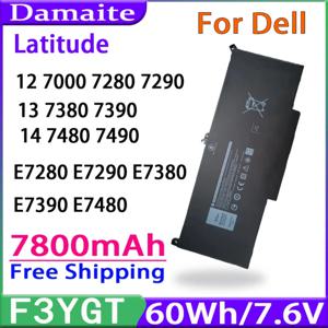 Damaite F3YGT 델 배터리용, 위도 7480 12 13 7000 7280 7290 E7280 E7290 E7380 E7390 7000 7380 7390 7480 7490 2X39G