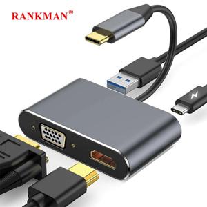 USB C 허브-4K HDMI 호환 VGA C타입 PD 충전 USB 3.0 도킹, 맥북 아이패드 프로, 삼성 S20 덱스 TV 프로젝터 마우스