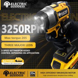 전기 여신 무선 임팩트 드라이버 도구, 20V Dewalt 배터리용 브러시리스 임팩트 드릴 도구, DCF850, 205N.m