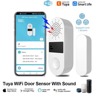 투야 와이파이 문짝 창 센서, 소리 및 빛 경보, 홈 보안, 무선 마그네틱 도난 방지, 스마트 음성 제어 보호