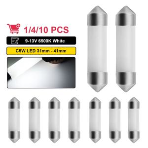 자동차 인테리어 독서등, 트렁크 번호판 램프, 흰색 LED 전구, C5W 꽃줄, 31mm, 36mm, 39mm, 41mm, C10W COB, 12V, 6500K, 1/4/10 개