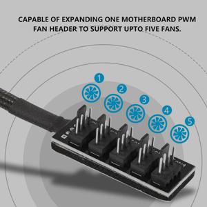 PWM PC 선풍기 허브 PC 5 웨이 스플리터 1-5 스플리터 5 웨이 PC 케이스, 내부 마더보드 4 핀, 3 핀 선풍기 전원 익스텐션 케이블