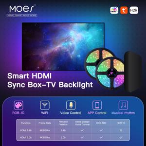 MOES 와이파이 스마트 앰비언트 조명, TV 백라이트, HDMI 2.0 장치, 싱크박스 LED 스트립 조명 키트, 알렉사 음성, 구글 어시스턴트 제어